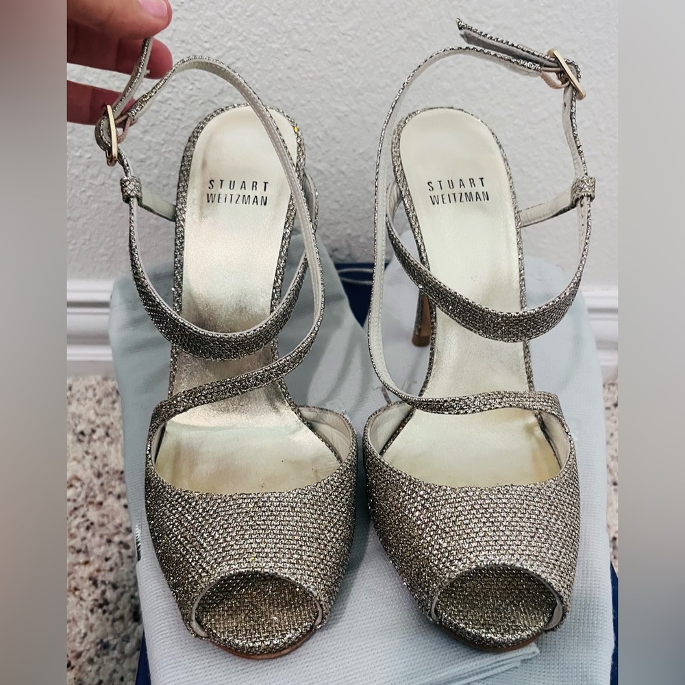 Stuart Weitzman Women's Glittering Silver Patina Heels